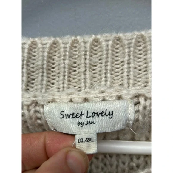 Sweet Lovely by Jen Colorblock Knit Sweater Pullover Women 2XL Beige Black Gray - Picture 4 of 6